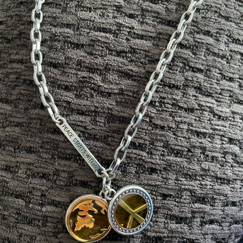 Brighton Silver-Tone Peace Pendant Necklace with Amber Charms
